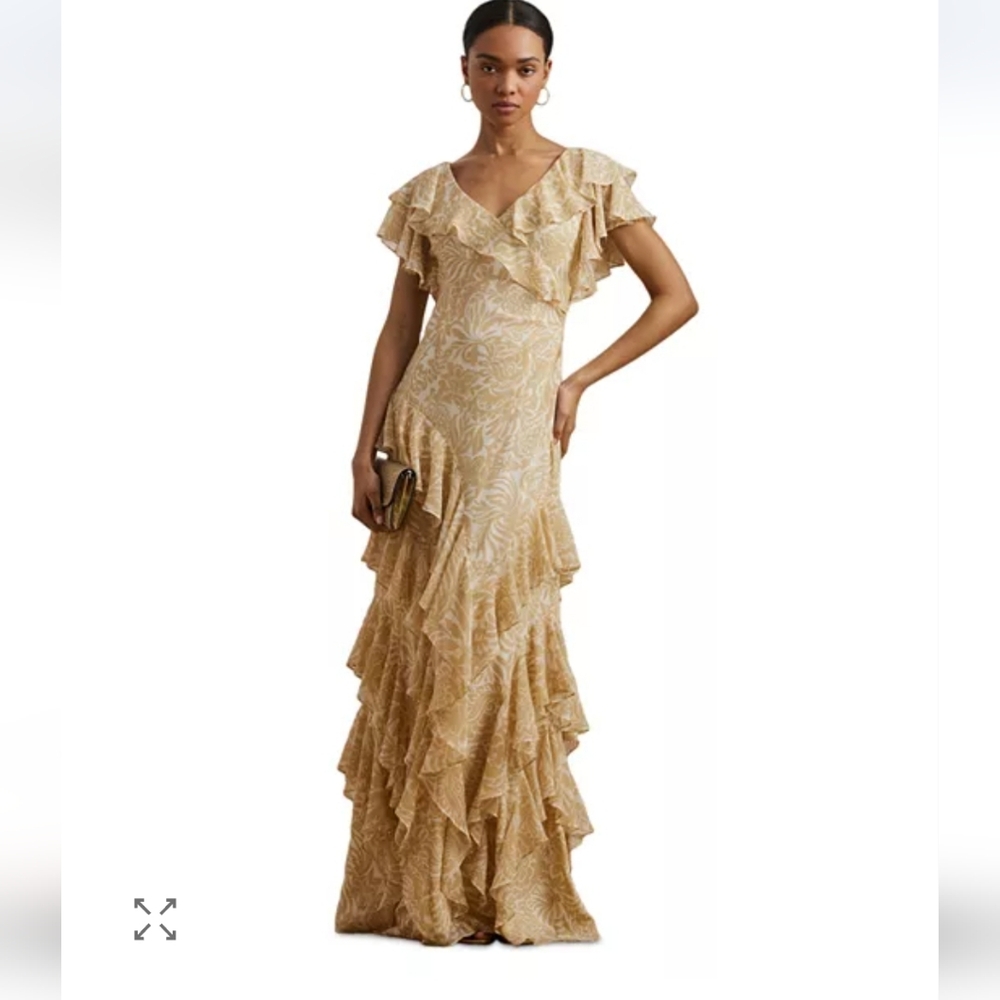 Lauren Ralf Lauren Floral Ruffle-Trim Georgette Gown Size 4